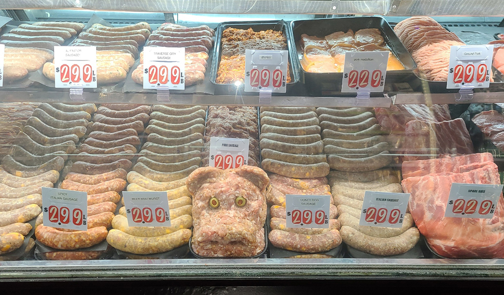 Sausage behind the counter