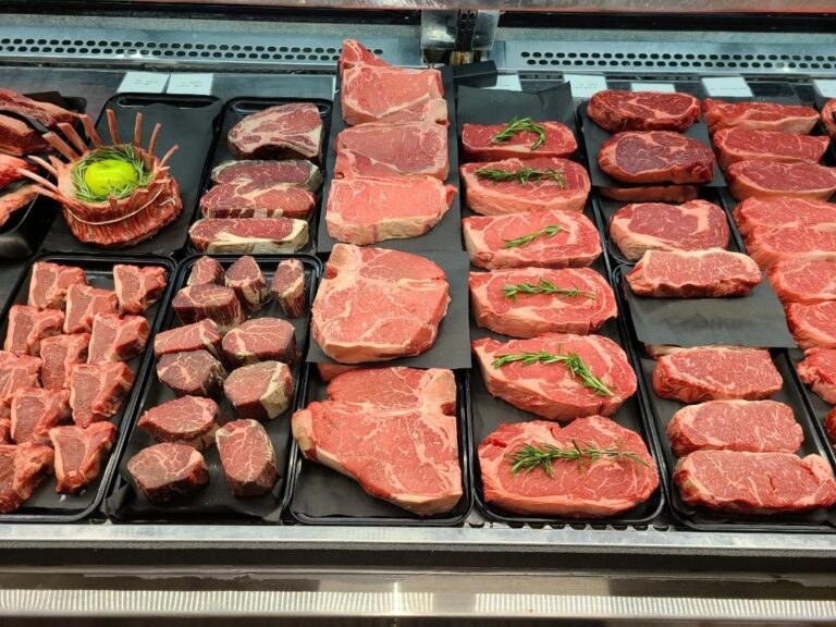 meat selection behind the counter