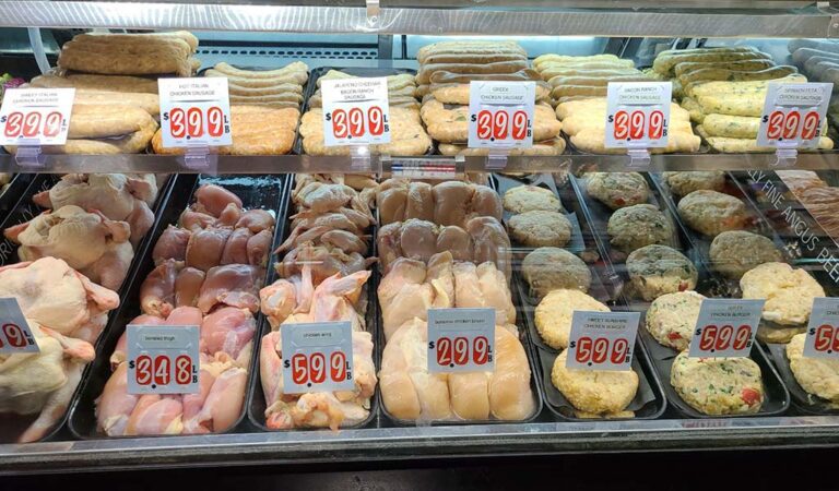 chicken products behind the counter
