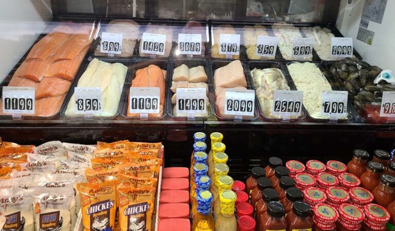 seafood products behind the counter