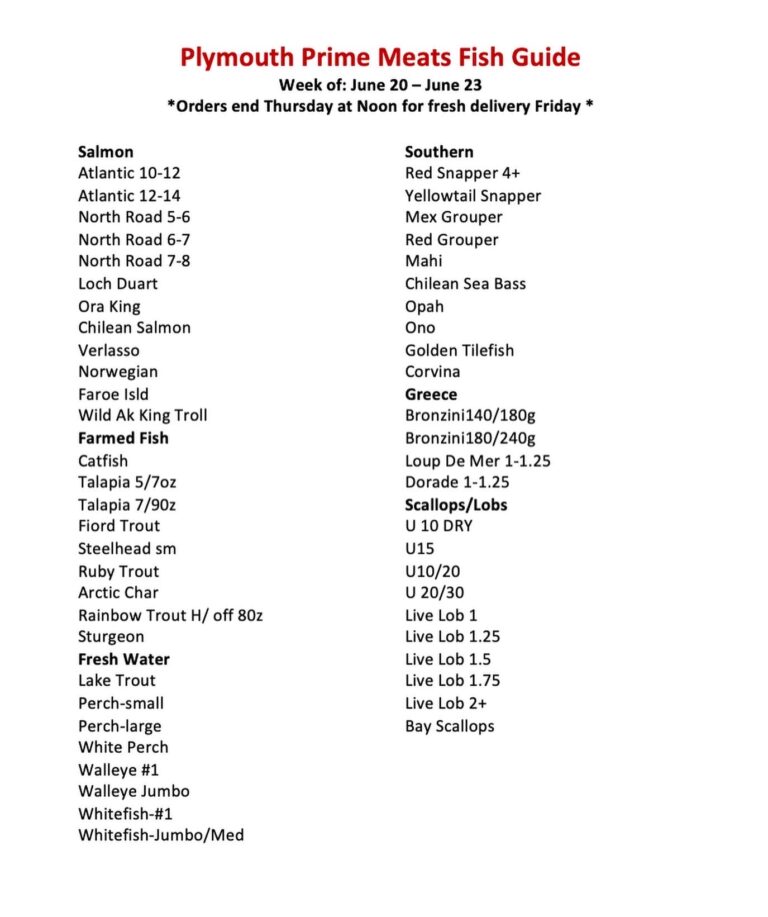 Seafood Menu Page 1