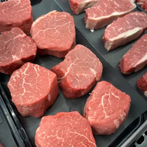 Cuts of steak filets on display